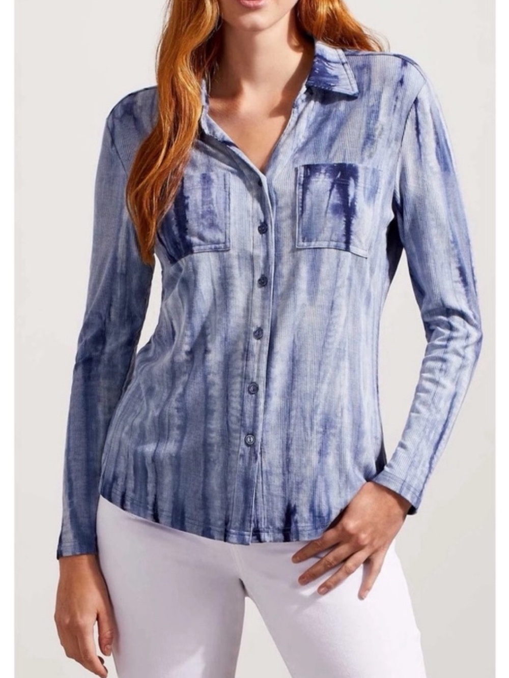 NWT Tribal Jeans Blue Rib Knit Tie-Dye Top Size Small